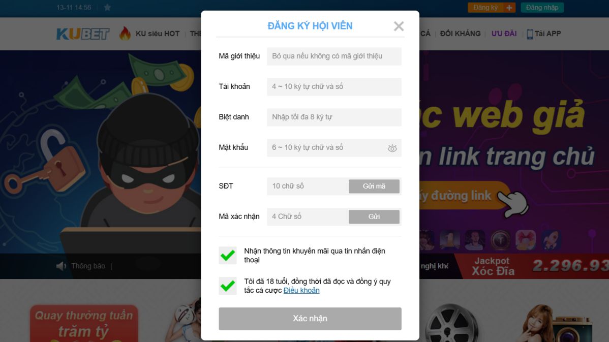 Nhập thông tin tạo nick game mới một cách chính xác
