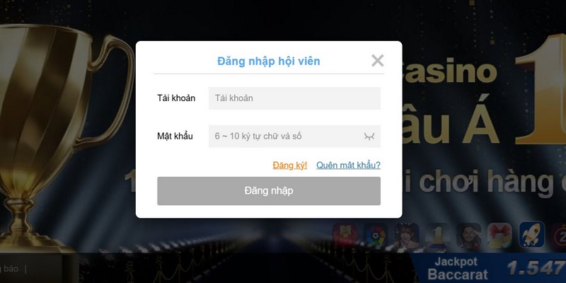 Nhập tên đăng nhập và mật khẩu đã đăng ký tại Kubet