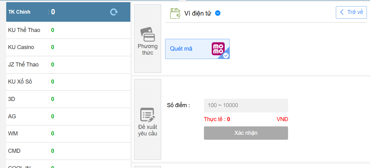 Nạp tiền bằng ví điện tử trên Kubet