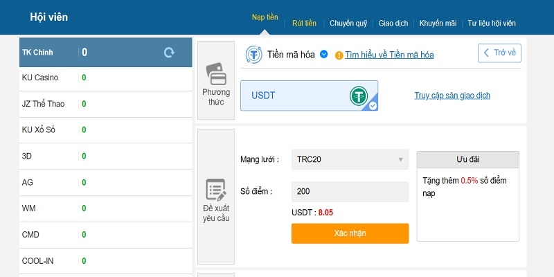 Nạp tiền Kubet bằng tiền mã hóa siêu tiện lợi